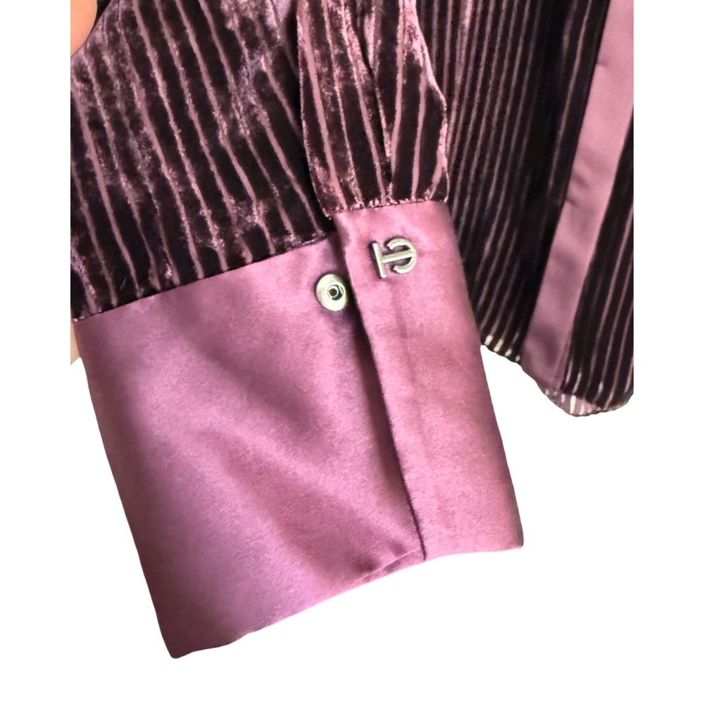 Elie Tahari Purple Burnout Velvet Silk Blend Stripe Blouse E91VJ509 NWT - Picture 5 of 8